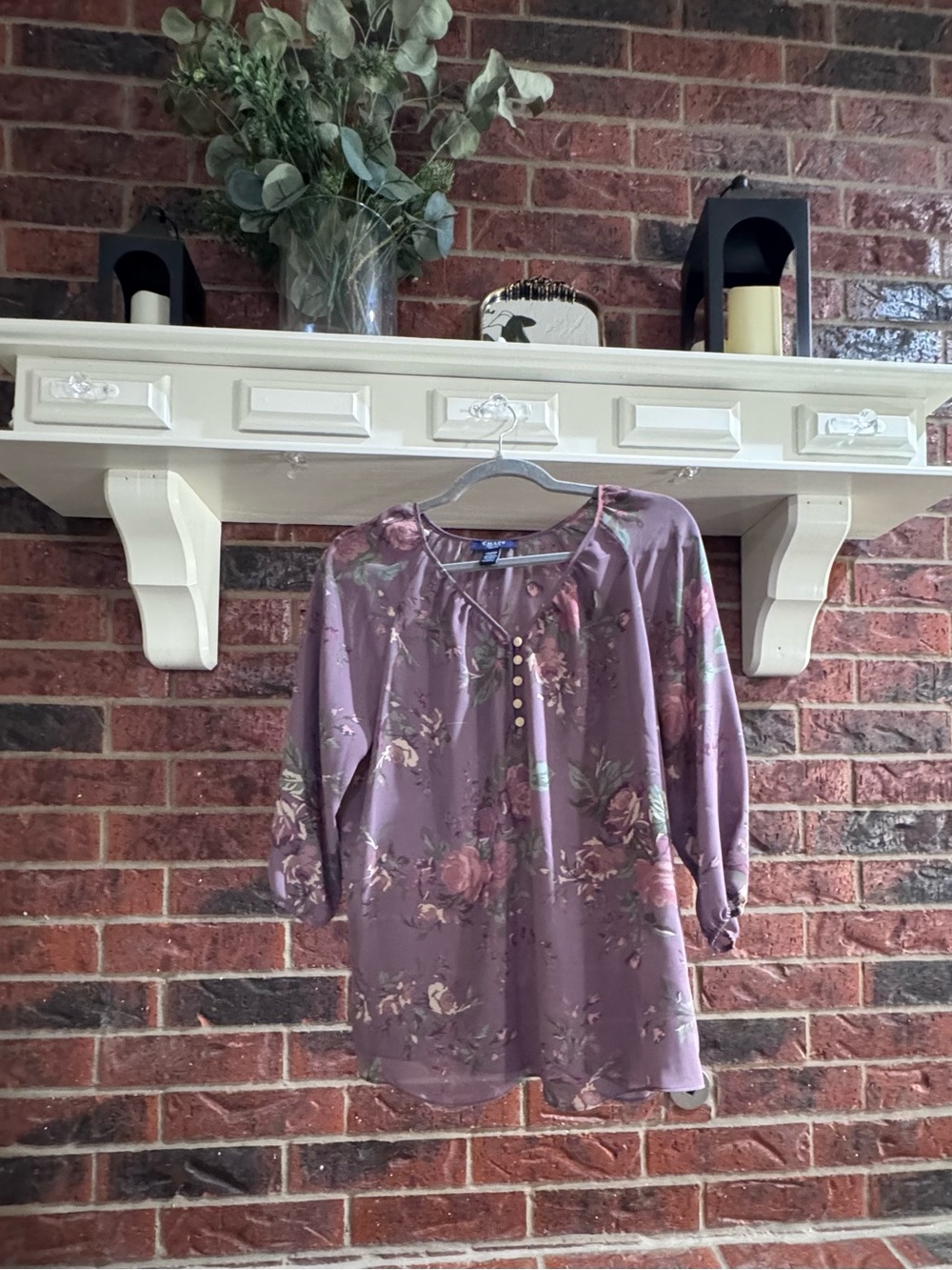 Chaps Size M Floral Mauve Purple Blouse